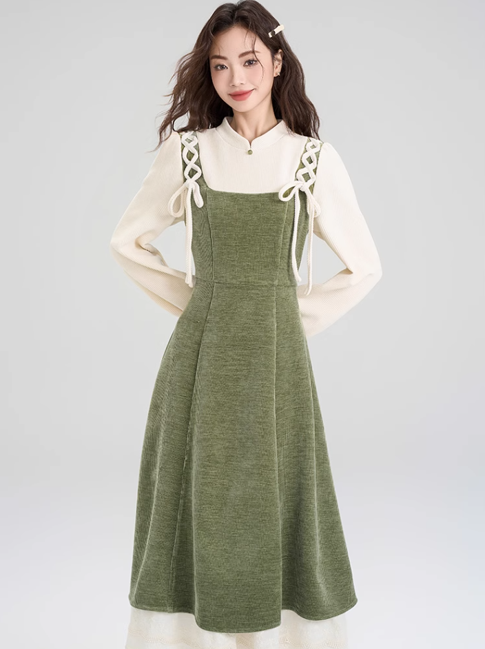 French retro corduroy dress new style niche design skirt waist long skirt R2383