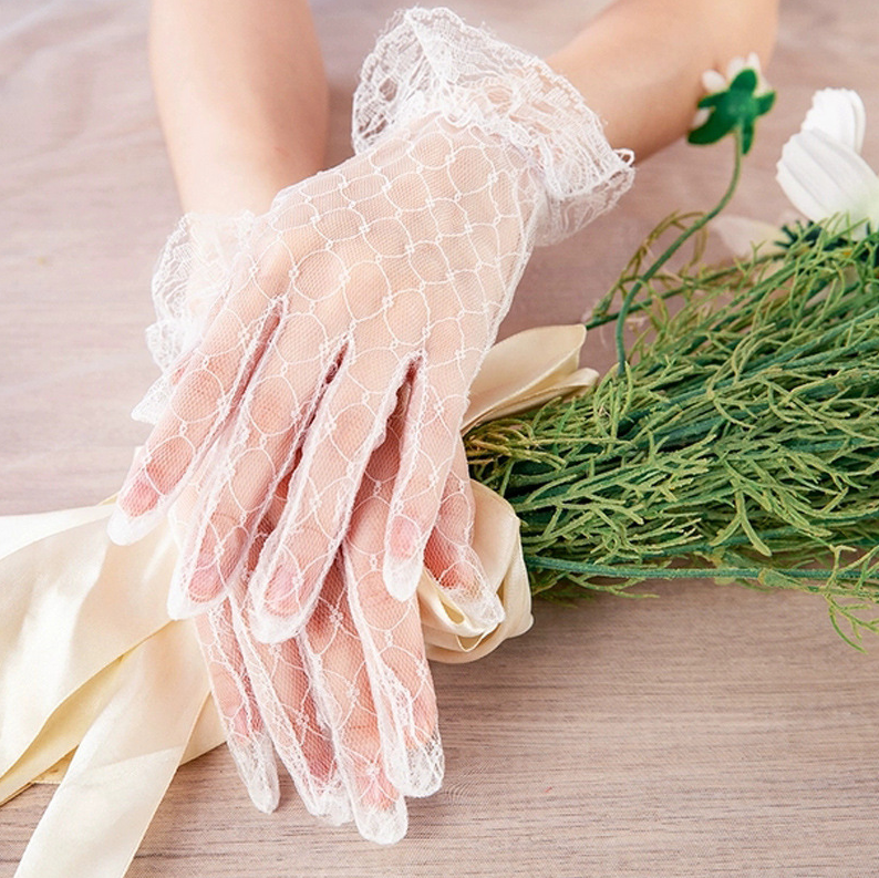 Lace gloves retro mesh French photography photo shoot white wedding bride super fairy gloves S6248