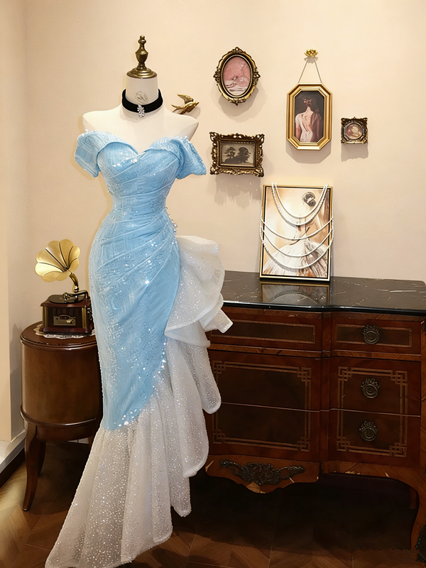 Pink off-the-shoulder fitted waist slim-fitting ruffled skirt wedding dress R6586