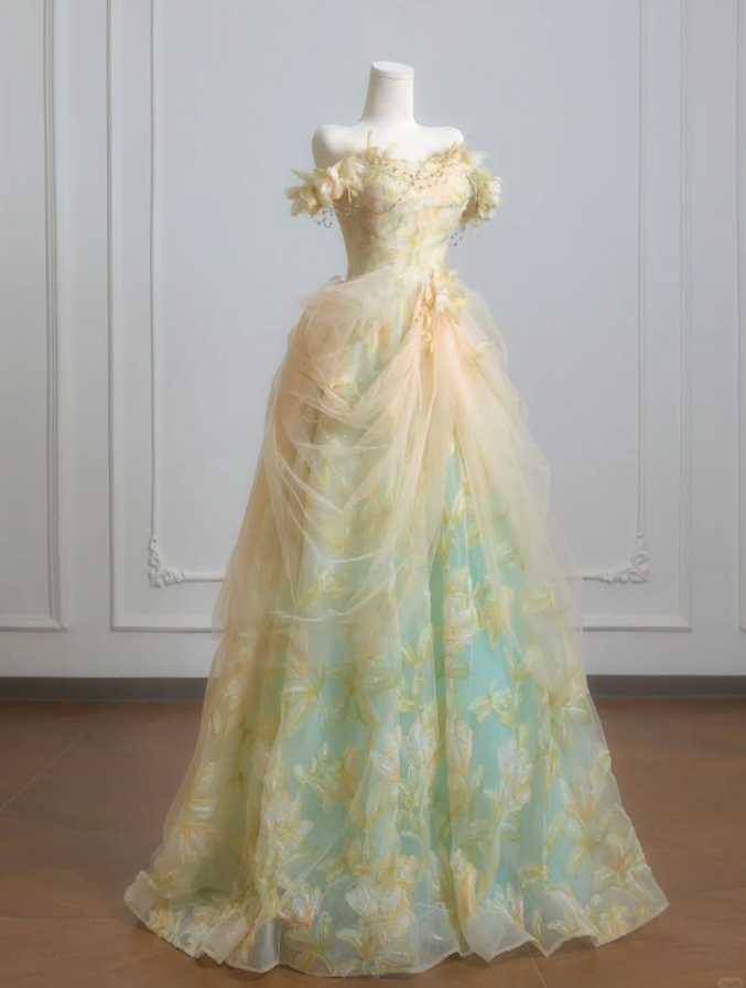 Tulle Flowy Dreamy Corset Prom Gown , Soft Green Women's Maxi Evening Dress Birthday Dress RS2570