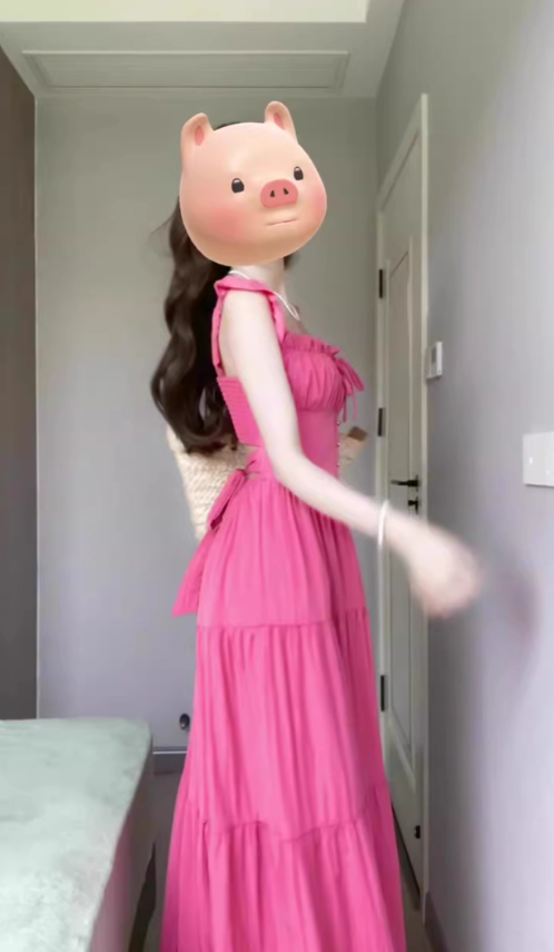 French square neck rose red tie waist dress beautiful gentle style backless long skirt R0462