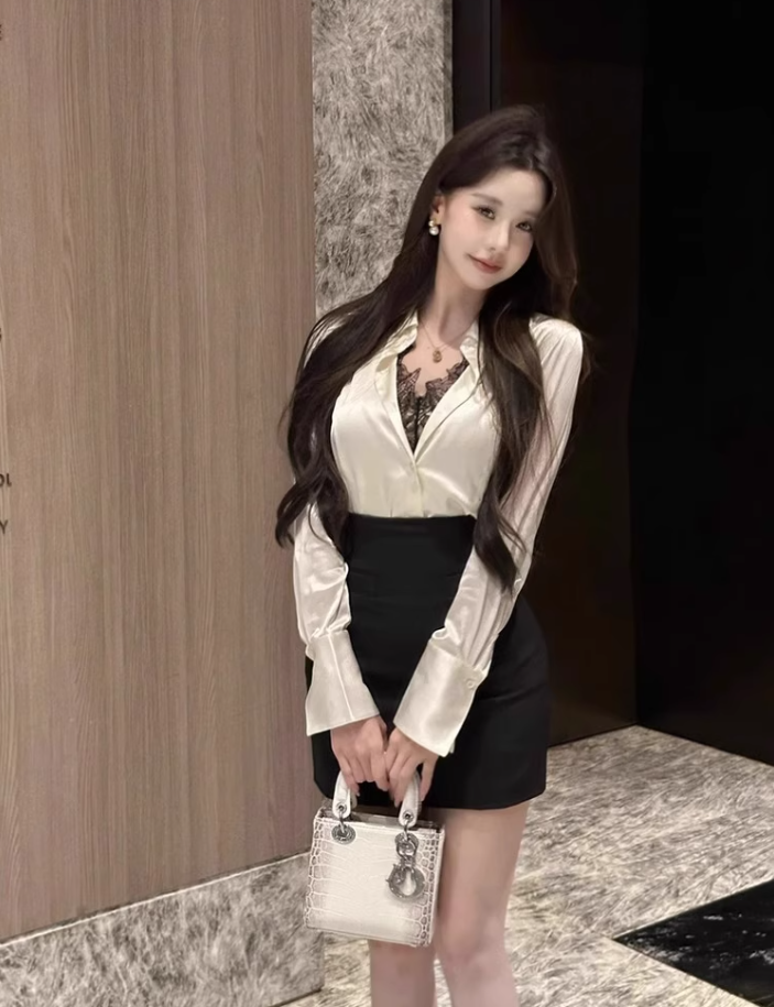 Royal sister style shirt female 2025 sexy hot girl high waist hip skirt suit R1057