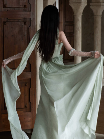 Sweetheaet Chiffon Flowy Corset Prom Gown , Mint Green Women's Maxi Evening Dress Ball Gown RS2604