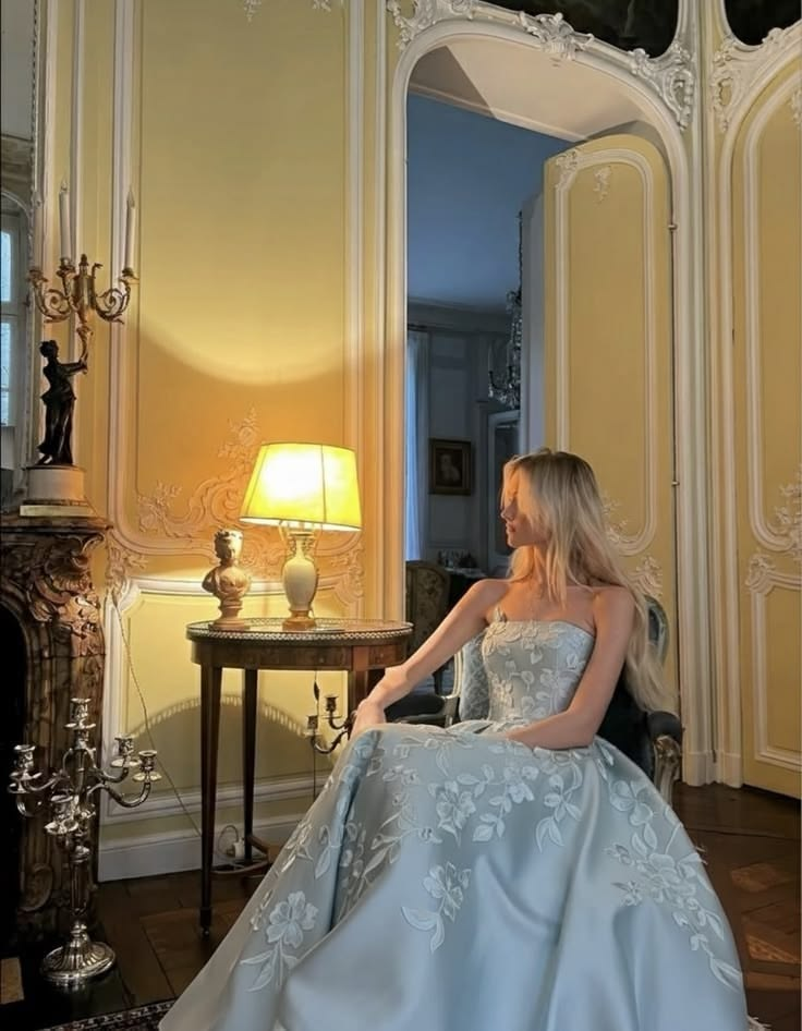 Puffy Embroidered Silky Women's Prom Gown Pale Blue Corset Maxi Evening Dress Birthday Dress — Fall Outfit 2026 New RS3197