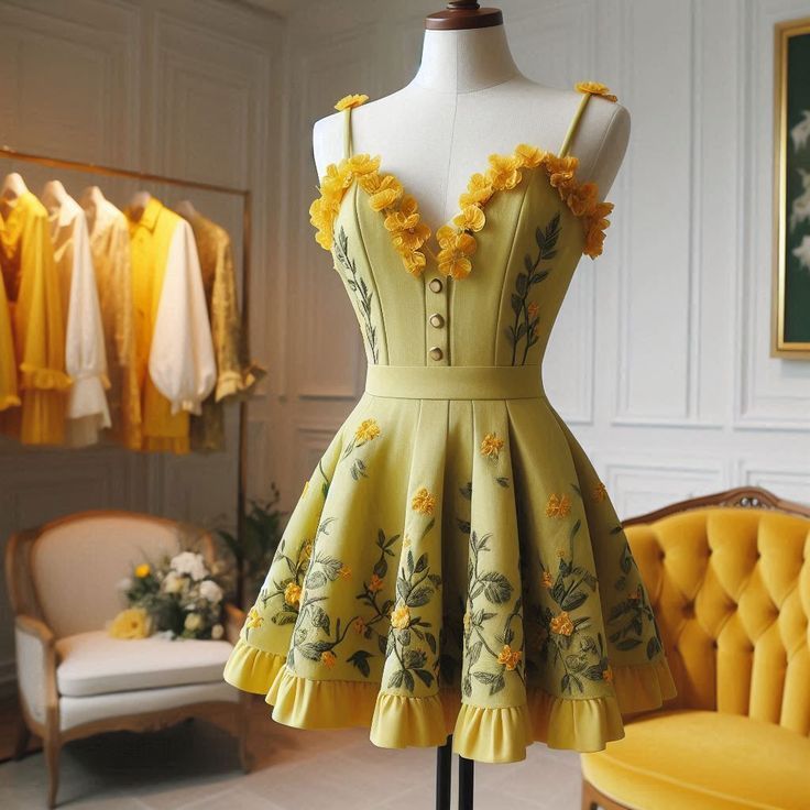 Yellow halter neckline three-dimensional flower slim fit A-line homecoming dress R2545