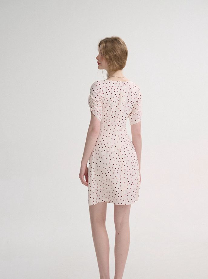 French polka dot short slit dress pastoral style mini skirt short sleeve skirt for women R3557