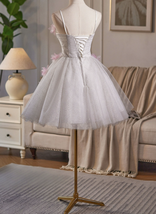 Charming Lavender Homecoming Dress ,A-Line Spaghetti Straps Applique Corset Short Prom Dress RS809