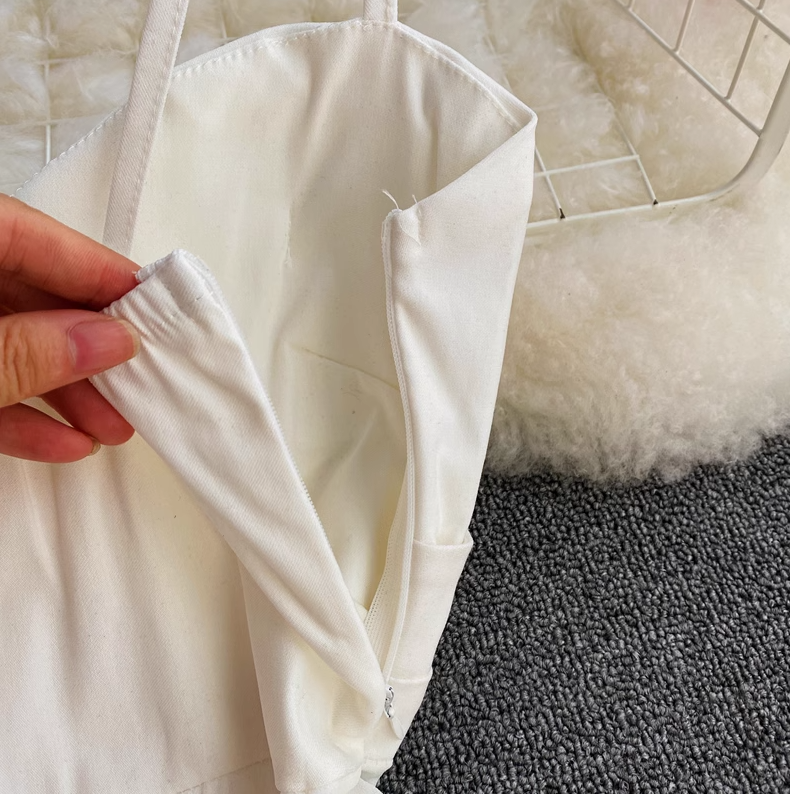 High waist irregular tube top suspender dress design fairy dress chic gentle style long skirt dress R0401