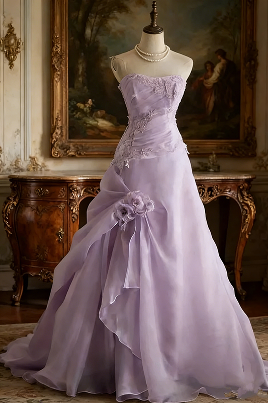 White strapless, fitted A-line long ball gown/bridal dress R6730