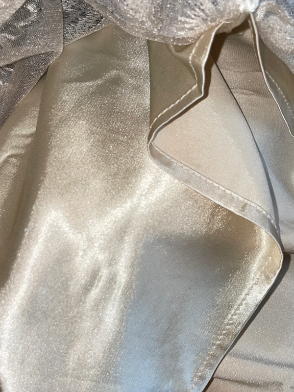 Apricot-lined midi ball gown with black floral embroidery R6852