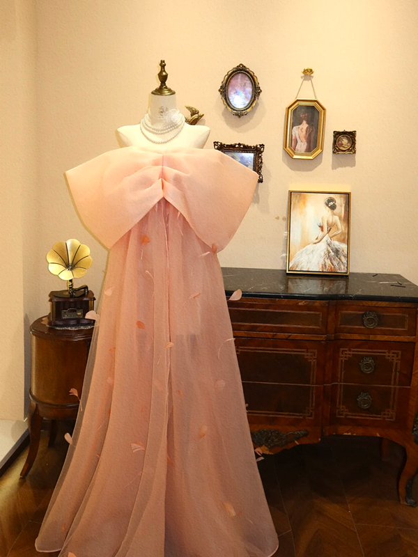 Pink strapless straight long ball gown, bridal dress R7165