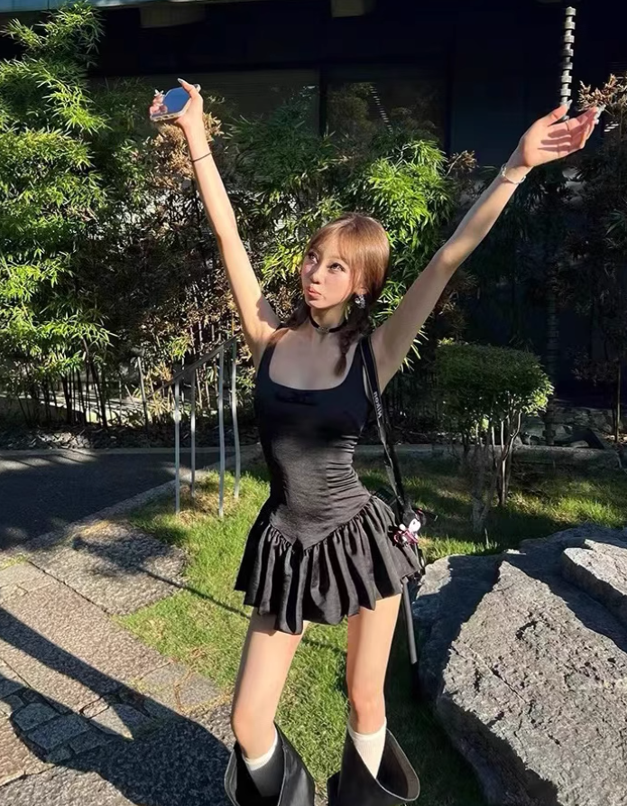 Retro Pure Desire Suspender Dress Large Size Temperament Bow Ballet Style Tutu Skirt R1880