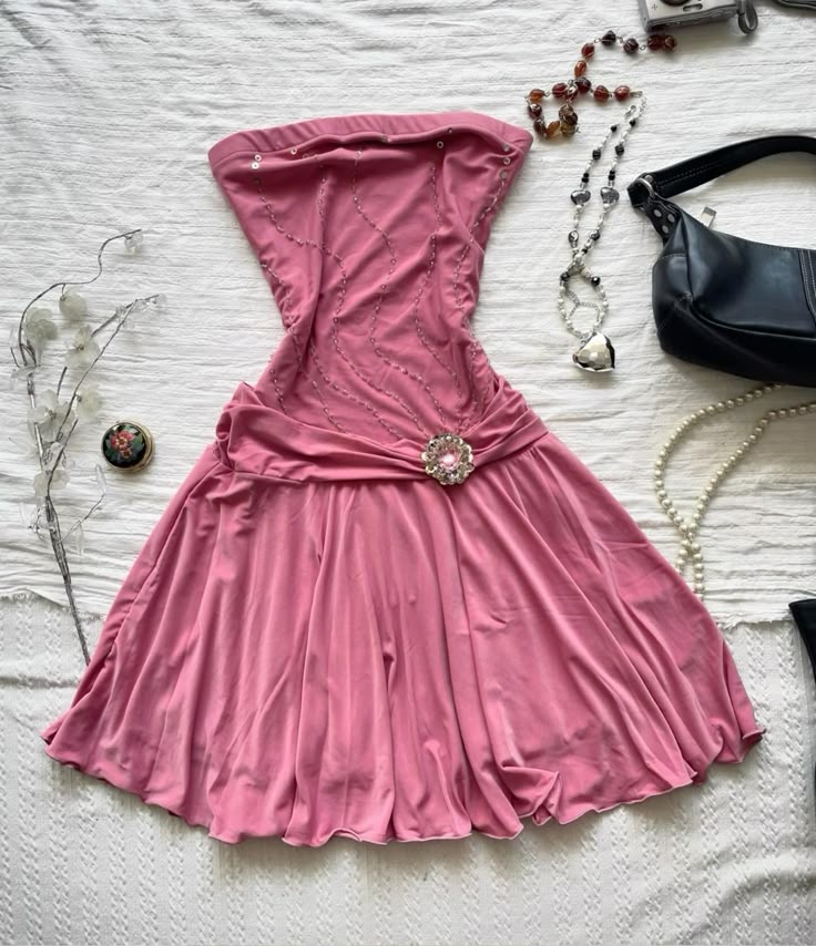 Pink tube top with slim waist and sexy mini skirt homecoming dress R2670