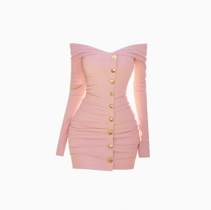 Temperamental lady one-shoulder long-sleeved dress 2025 waist-hugging hip short skirt R1307