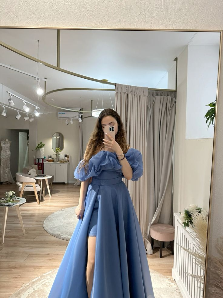 Elegant High-slit Pleated Women's Prom Gown Dusty Blue Waist Fitted Maxi Evening Dress Birthday Dress — Fall Outfit 2026 New RS3435