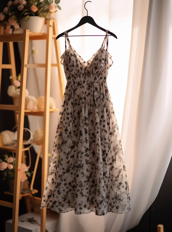 Tea break French gentle platycodon floral sling dress princess dress super fairy R1655