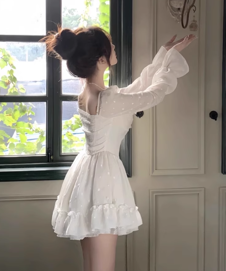 Large size French white moonlight dress sweet and beautiful princess tutu skirt R1877