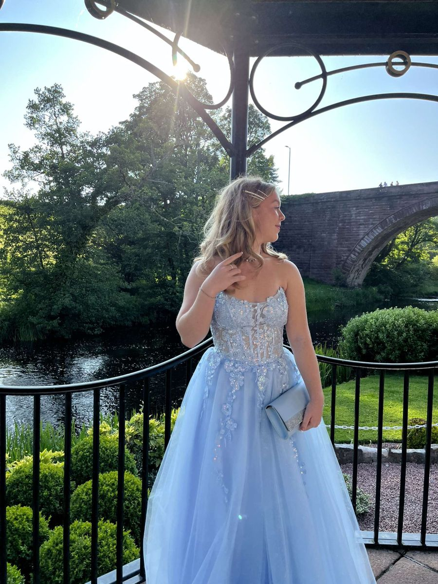 Sparkly Tulle Applique Women's Prom Gown Blue Waist Fitted Maxi Evening Dress Birthday Dress — Fall Outfit 2026 New RS3273