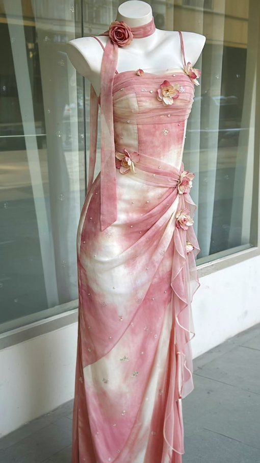 Elegant Pink Prom Dress,Sheath Spaghetti Straps Applique Bodycon Maxi Celebrity Dress RS1052