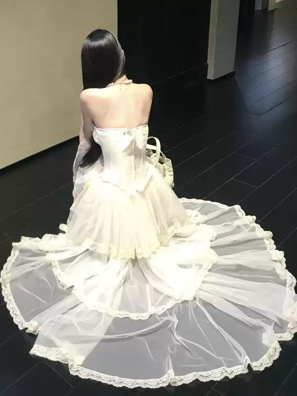High-end elegant strapless asymmetrical dress R9086