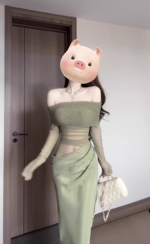 French style gentle temperament green one-shoulder hollow dress high-grade mesh waist banquet dress R0436