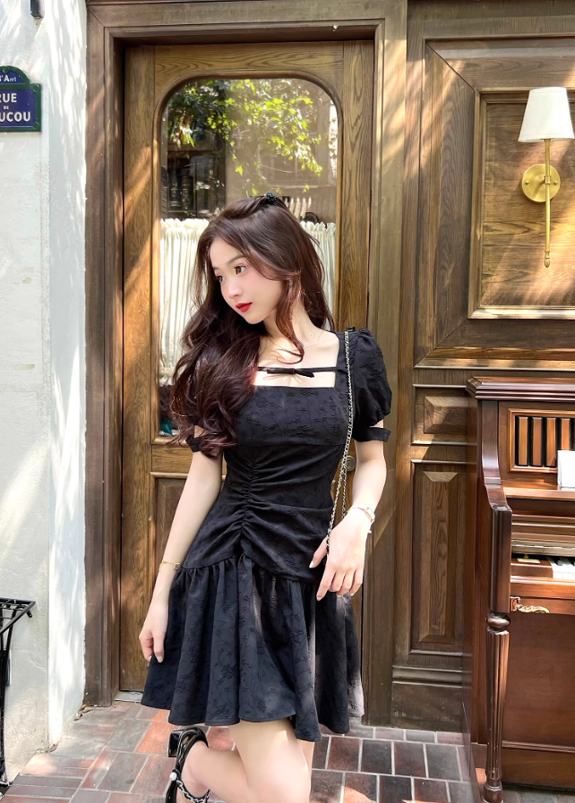 French slim black dress petite high-end waist short skirt for women summer R3826