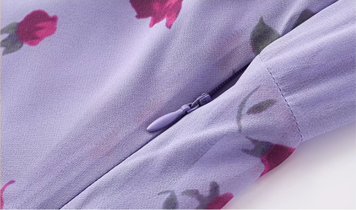 French retro purple floral tea dress 2025 new holiday style long dress R2596