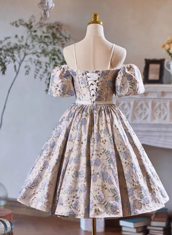 Pretty Printing Homecoming Dress ,A-Line Spaghetti Straps Corset Short Prom Dress RS815