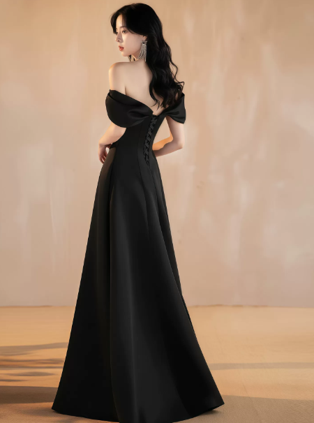 Elegant Black Prom Dress ,A-Line Bateau Minimalist Corset Maxi Evening Dress RS1093
