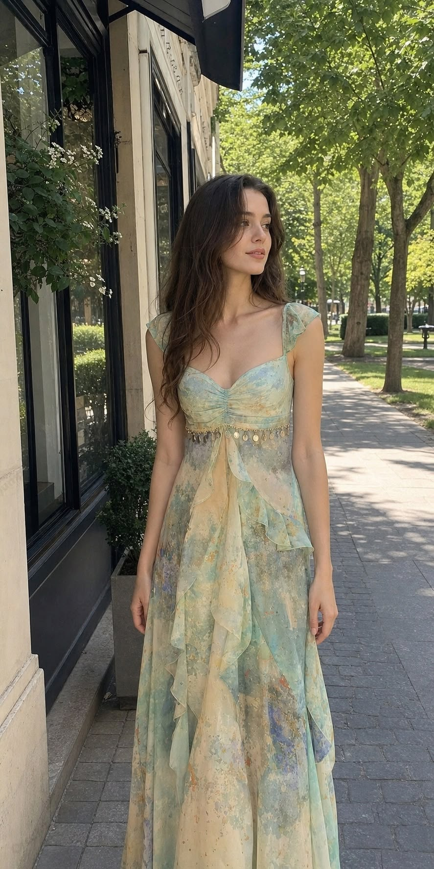 Flowy Chiffon Floral Women's Prom Gown Gradient Waist Fitted Maxi Evening Dress Birthday Dress — Fall Outfit 2026 New RS3281