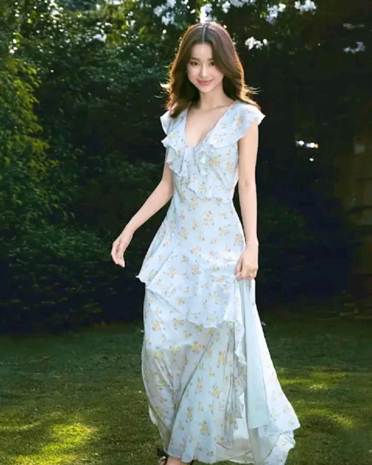 White apricot floral chiffon waist maxi dress for homecoming R3439