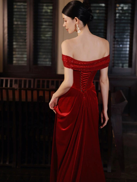 Elegant Red Prom Dress ,Mermaid Portrait Bodycon Maxi Evening Dress RS1126