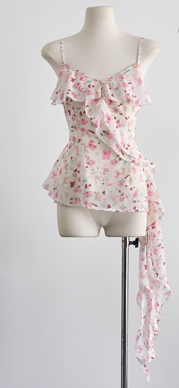 Design sense irregular floral camisole small vest 2025 new holiday style wear seaside top R0102