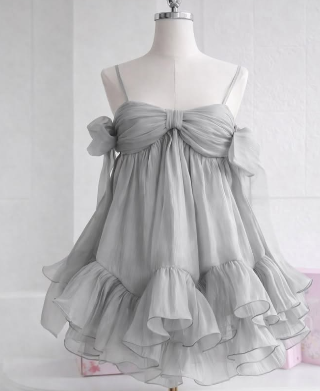 Charming Sliver Ruffled Homecoming Dress ,A-Line Spaghetti Straps Tulle Short Prom Dress Cami Dress RS1132