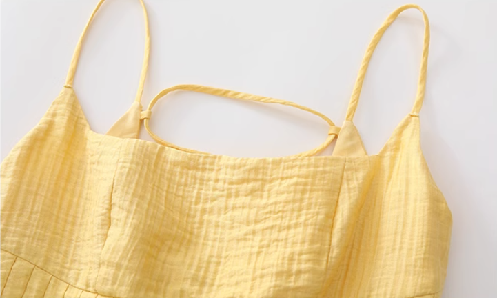 French yellow petite beach Sanya vacation suspender dress R2640