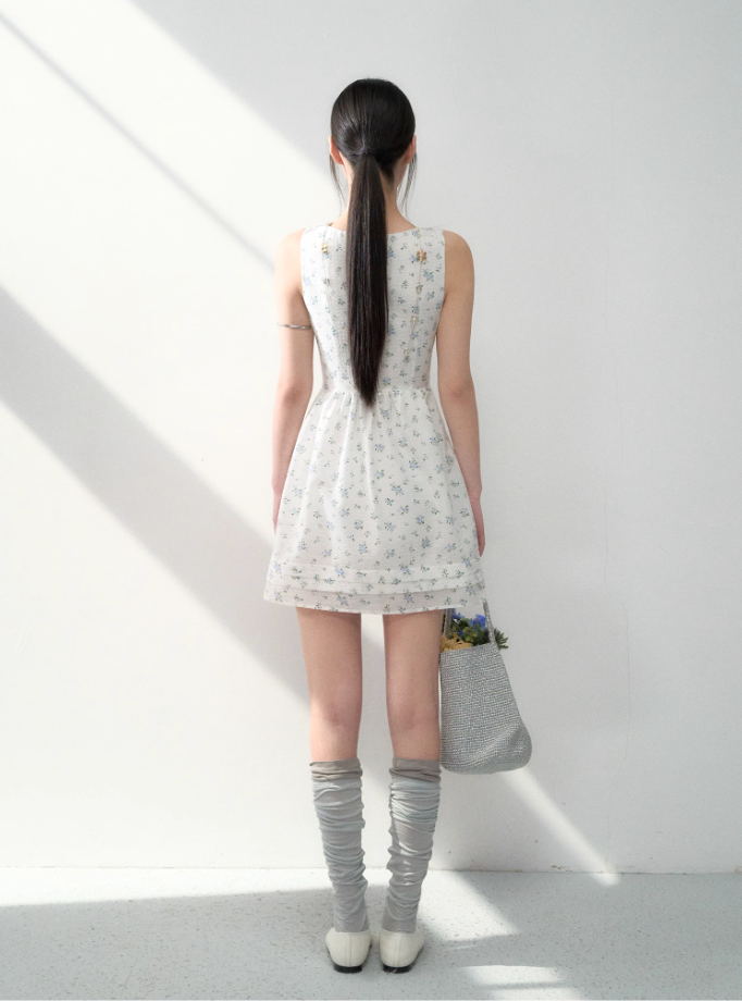 Tencel bow tie V-neck vest dress summer sweet playful midi dress R3332