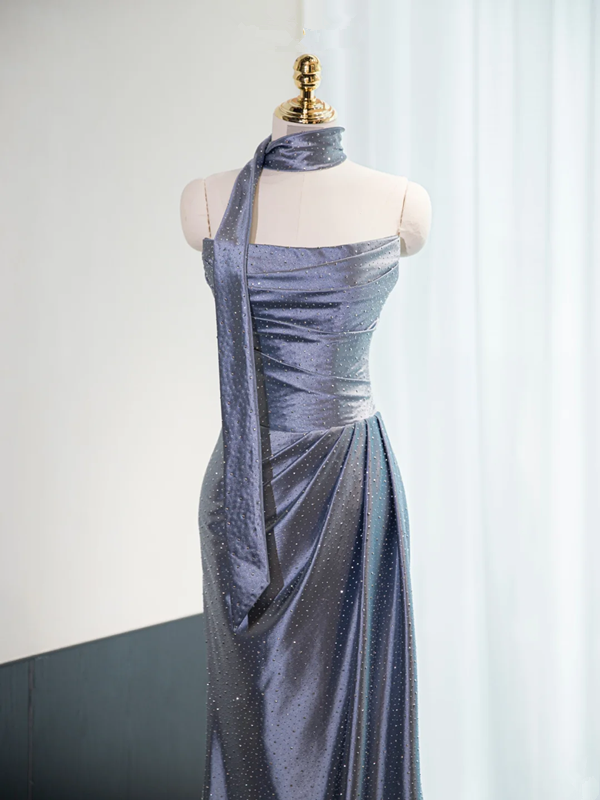 Gray-blue strapless fitted long ball gown R8980