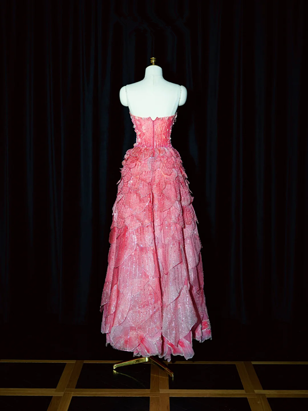 Pink strapless fitted long ball gown, bridal dress R8950