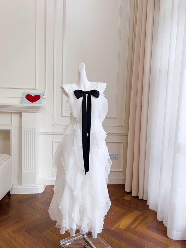 White halter chiffon elegant maxi homecoming dress R5224