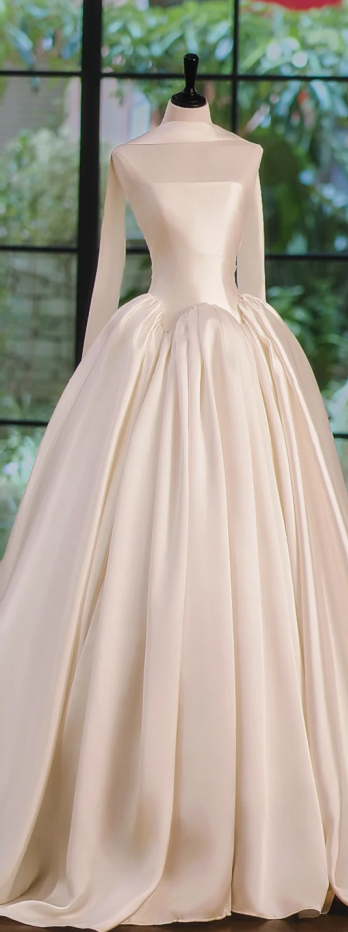White tube top simple elegant waist slim satin long dress bridal gown R5701