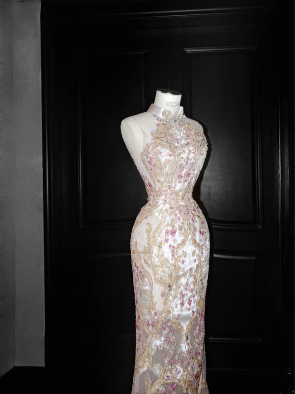 Chinese style slim waist sexy embroidered pattern long skirt, prom dress R5623