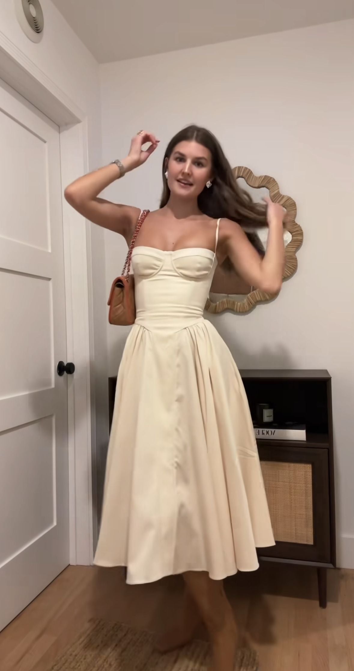 White suspender satin waist slim long skirt homecoming dress R3852