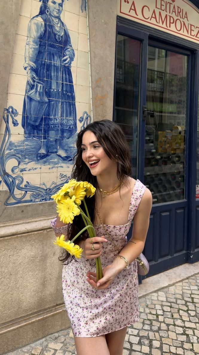 Pink floral suspenders slim waist A-line short skirt homecoming dress R3775