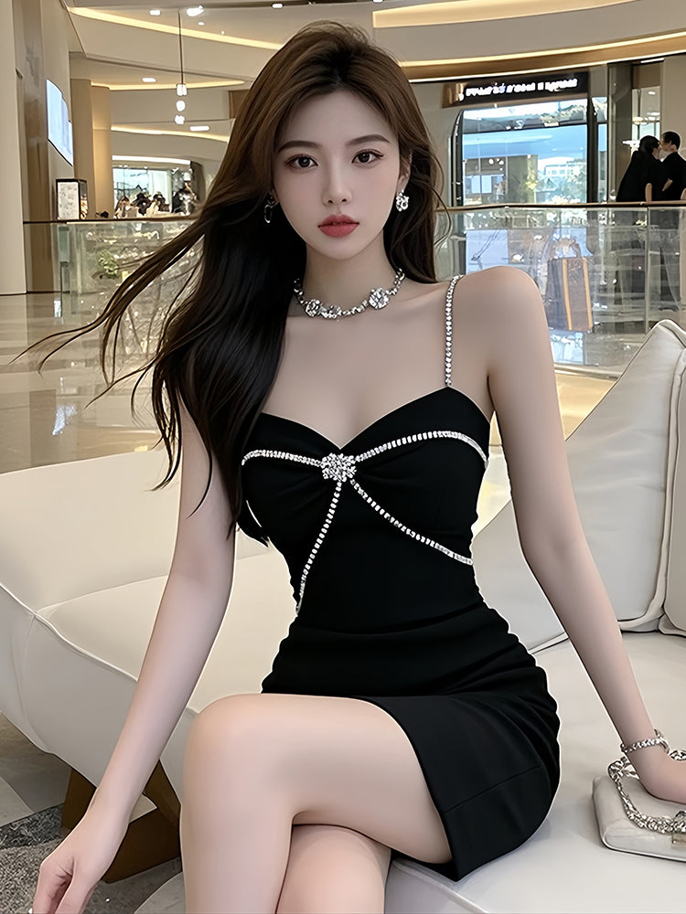 Hepburn style celebrity niche party dress dress female summer new high-end sling hip skirt R3387