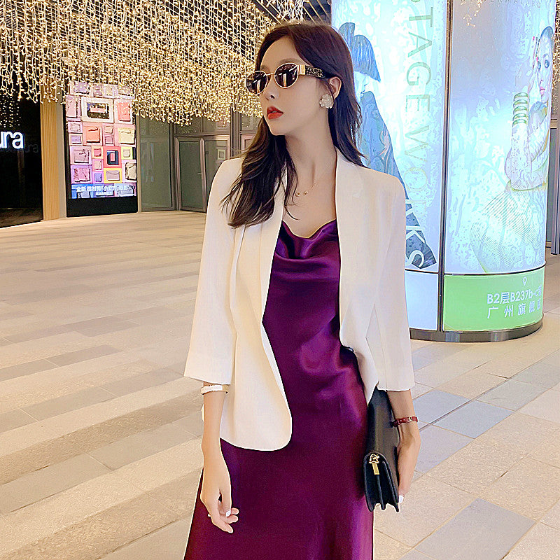 High-grade purple silk suspender dress with medium-length satin inner wear for slimming R0985