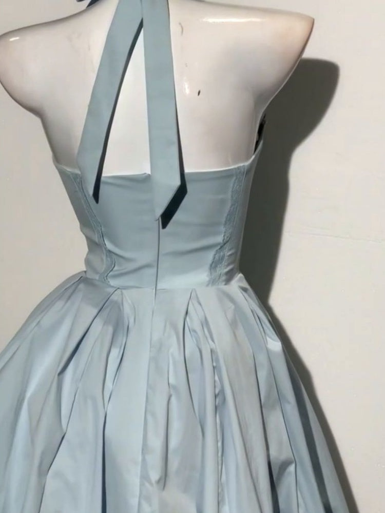 Summer Butterfly Dew Back Small Skirt Blue Hanging Neck Waist Dress 2025 New Homecoming Dress R2995