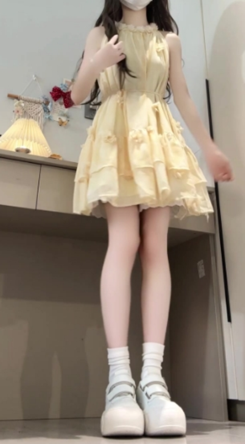 Gentle style flower sleeveless halter dress beautiful temperament waist A-line short skirt R0810