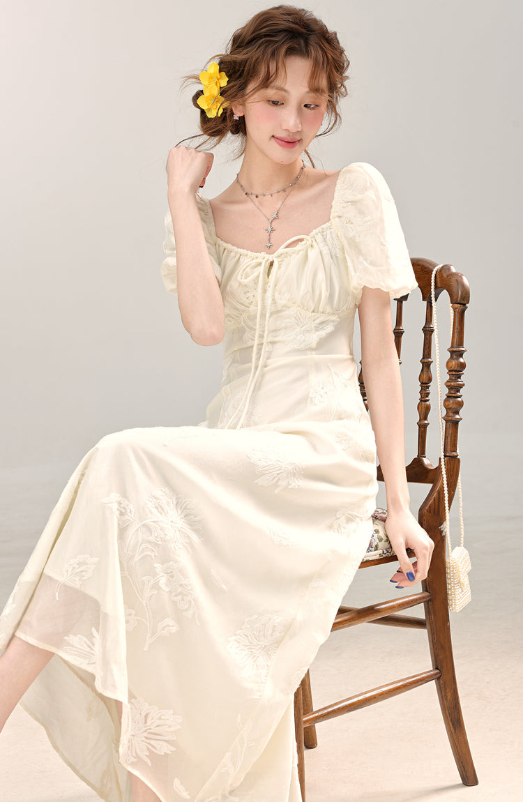 French style high-grade apricot dress women's new style small long skirt R1972