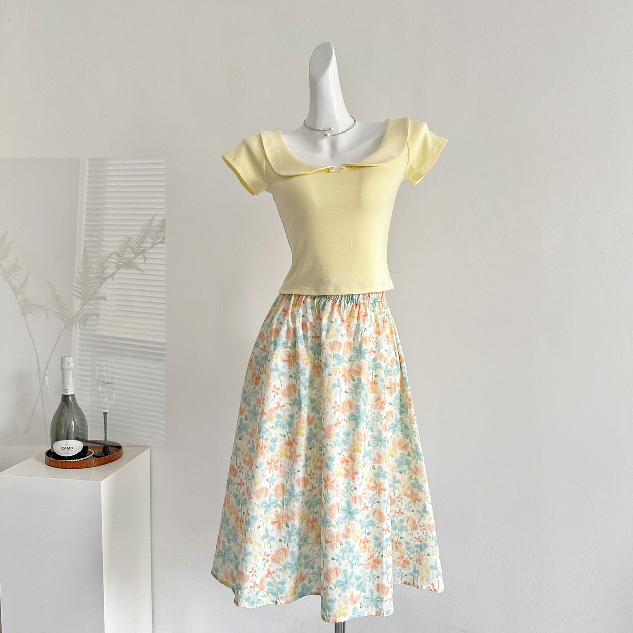 Floral cotton skirt A-line midi skirt R2037
