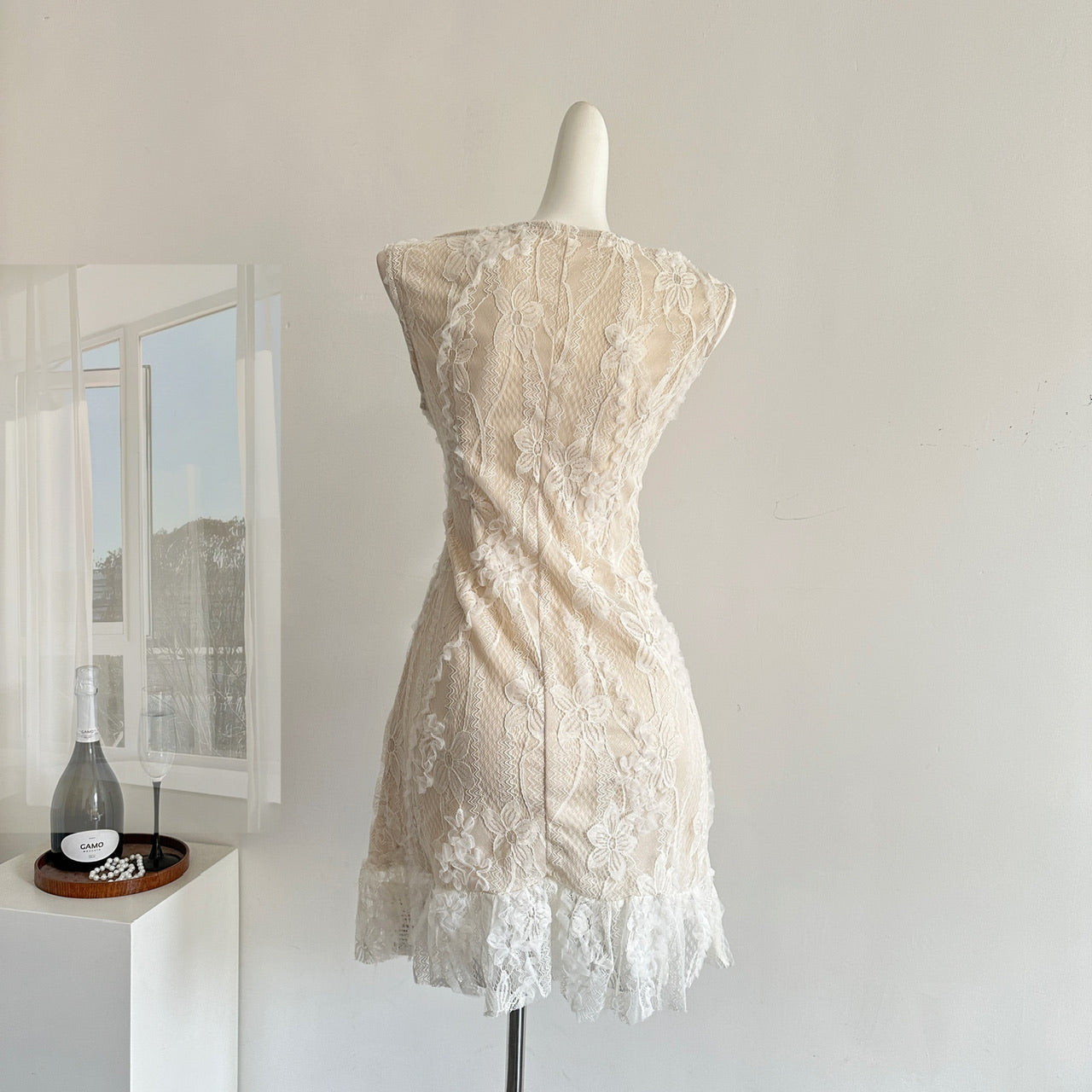 Exclusive handmade three-dimensional flower waist slimming hip dress R2045